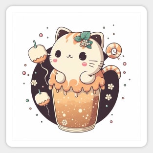 Cat Boba Tea Bubble tea anime kawaii design - cute kitten drinking boba straw Sticker